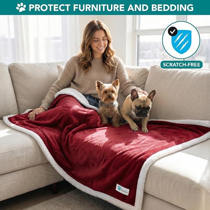 PetAmi Dog Blanket for Small Medium Dogs and Cats, Soft Sherpa Fleece Pet Blanket Throw for Puppies Kittens, Reversible Plush Couch Cover Protector Sofa Bed Crate, Machine Washable, 60x40, Dark Red