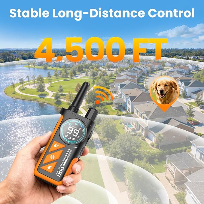 2 in 1 Dog Bark and Shock Collar - 4500FT Bark Collar with Remote Control, Anti Bark and 3 Training Modes (Tone, Vibration, Safe Shock, IP67 Waterproof, Portable Training Collar for 5-120lbs Dogs