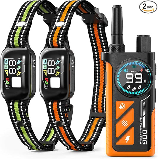 2 in 1 Dog Bark & Shock Collar 2 Pack - 4500FT Training Collar with Remote, Anti Bark & 3 Training Modes Tone Vibration Safe Shock, IP67 Waterproof, Portable Collar Set for 5-120lbs Dogs
