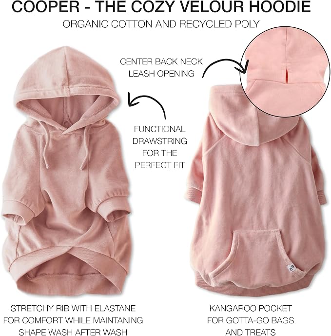 Pet Passion Cooper II Organic Cotton Velour Dog Hoodie Pet Coat for Small, Medium and Large Dogs, Pink, Medium
