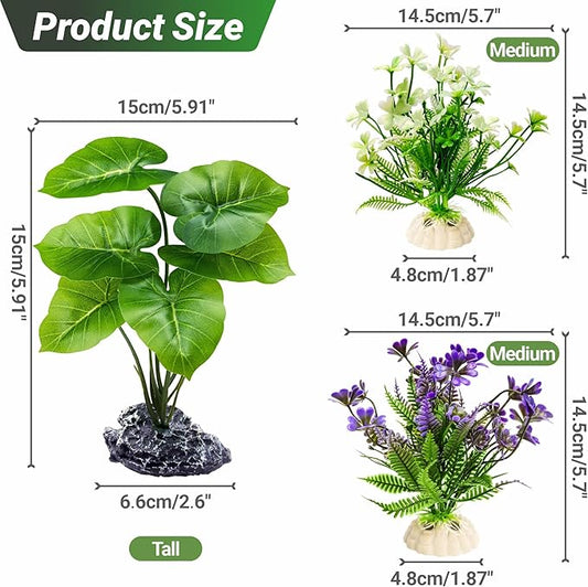 GOZILLA Fish Tank Plants, Reptile Artificial Plastic Plants, Reptile Plants for Terrarium, Aquarium Decorations Resin Pedestal Ornaments for Fish Tank Accessories Set.(4PCS/C-Set)