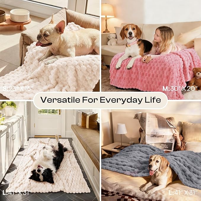 Luciphia 300GSM Fleece Dog Blanket for Small Medium Large Dogs 3D Jacquard 1 Pack 3 Flannel Puppy Cat Pet Throw Blankets Soft Washable Decorative Furniture Protect Pcs3-Grey/White/Pink, M(30''x20'')