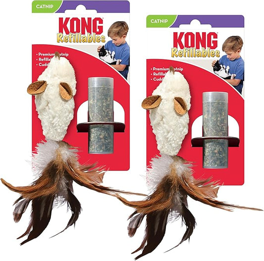 KONG Refillables Catnip Toys, Assorted 2-Pack – Plush Cat Toys with Refillable Catnip Pouch & Premium North American Catnip (Feather Mouse 2 Pack)