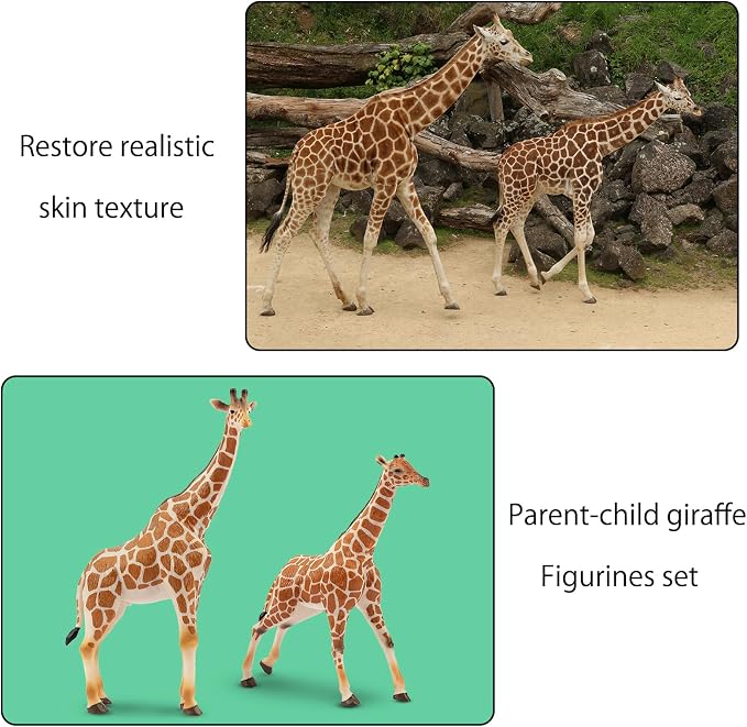 Giraffe Toy Figurines Set, 4PCS Realistic Wild Animals Figures with Giraffe Calf, Plastic Giraffe Cake Topper Birthday Gift Decor for Kids & Toddlers Ages 3+