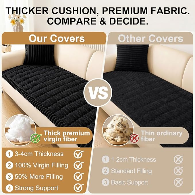 Smiry Couch Cover for Dogs, Non Slip Washable Sofa Protector for Pets, Soft Furniture Cover for Pet, Stylish Sofa Covers, Cozy Protect Against Fur, Dirt & Everyday Messes (Black, 43" x 82.7")
