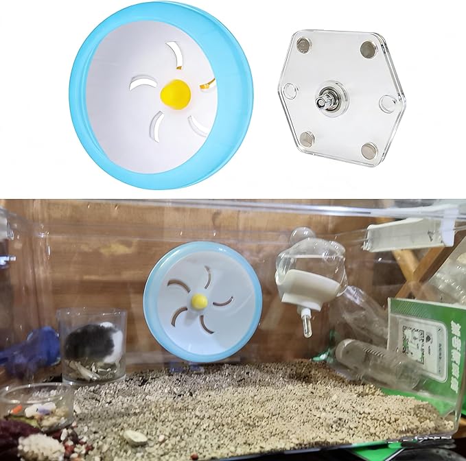 Hamster Accessories Set Water Bottle Holder 2.7oz + 7in Wheel Magnetic Stand No-Drill Cage Mount Z5101-99