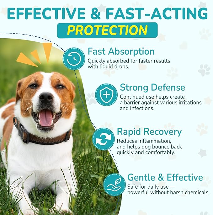 Woyamay Antibiotics for Dogs | Natural Dog Antibiotics for Allergy Relief, Itch Relief, Coughs, Skin Health, Breath Treatment, Digestion | Herbal Supplement to Care for Ears, Eyes & Coat, 2 Fl Oz