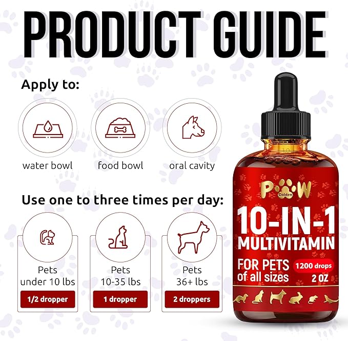 Liquid Multivitamin for Dogs with Glucosamine – Help with Allergies & UTIs – Dog Vitamins and Supplements – Cat Multivitamin for Hips & Joints – B, C & D3 for Coat Shining & Digestion – 2 oz