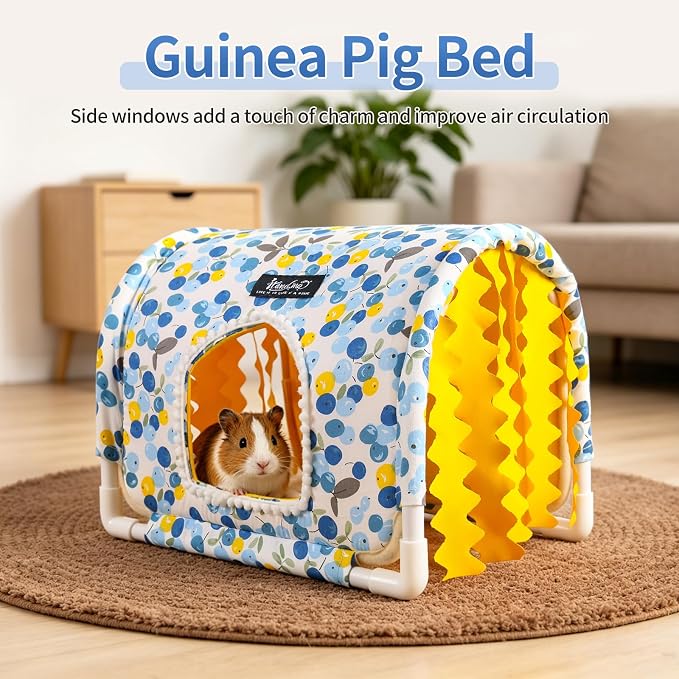 Guinea Pig Hideout No Bottom Guinea Pig Bed Easy to Clean Rabbit Hideout Bunny Beds - Small Animal Indoor Habitat for Chinchilla Ferret Hedgehog Flower-Branch Mouse (Purple)