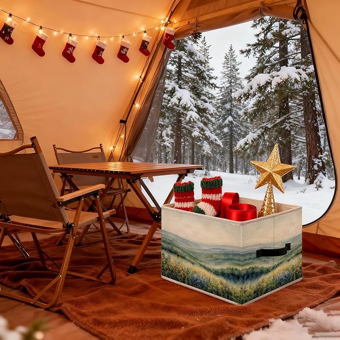 Watercolor Wildflowers Blue Ridge Mountains Storage Bins, Appalachian Highlands Floral Landscape Foldable Closet Organizers Storage Basket Toybox for Clothes Bed Sheets Blankets Toys