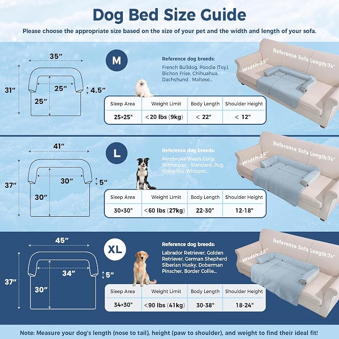X-Large Cooling Dog Bed Mat - 45 x 37 inch Waterproof Couch Cover for Dogs Washable, Non-Slip Bottom Self Cooling Mat for Dogs, Durable & Non-Gel, Dog Couch Bed for Sofa Floor Car, Light Blue