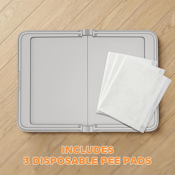 PawHut Pee Pad Holder 34" x 24.5", Foldable Indoor Potty Tray for Dogs, Large Training Pad Holder, Includes 3 Pee Pads, Anti-Slip & Easy to Clean