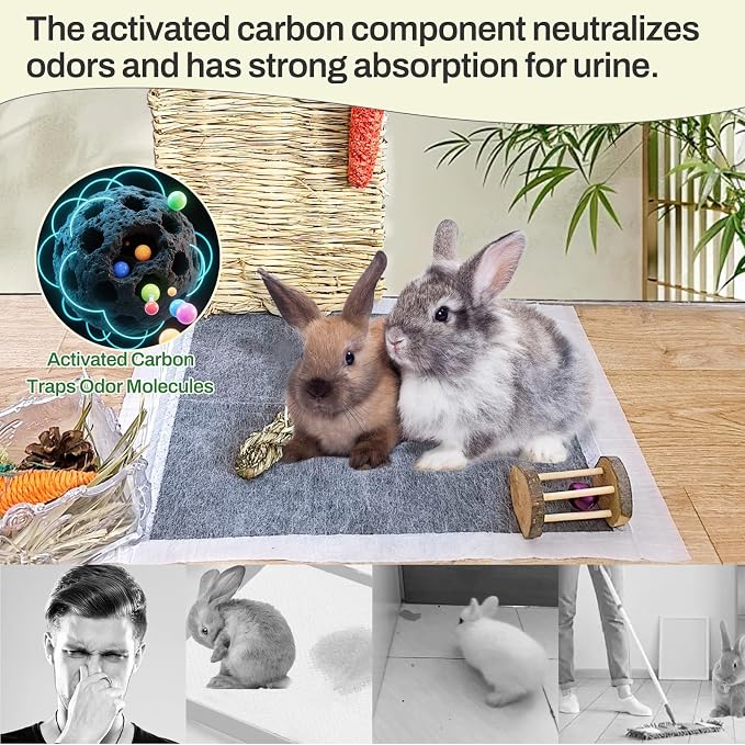 kathson Rabbit Pee Pads,Disposable Bunny Diapers Cage Liners,Super Absorbent Pet Toilet Training Pads for Guinea Pig,Hedgehogs,Hamsters,Chinchillas,Cats and Small Animals