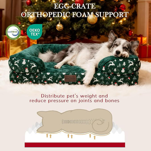 Comfort Expression Orthopedic Dog Bed for Extra Large Dogs with Bolster | Waterproof Dog Couch Bed with Washable Cover & Non-Slip Bottom, Supportive Egg Crate Foam XL Pet Bed, 42x30 Inch