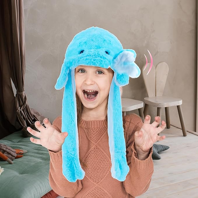 Bubblepompom Animal Hat with Ears Moving Jumping Pop Up Beating Hat Plush Holiday Cosplay Dress Up Funny Gift for Kids