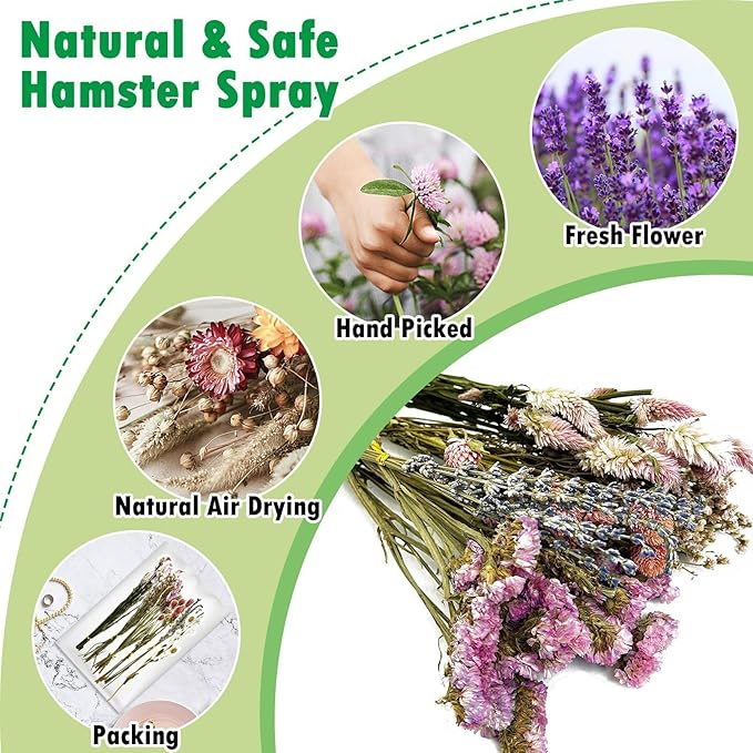 PINVNBY Natural Flower & Herb Hamster Bedding Habitat Decor Guinea Pig Bedding Hamster Sprays Hamster Cage Accessories for Guinea Pig Dwarf Syrian Gerbils Mice Mouse Rat (Flower Version)
