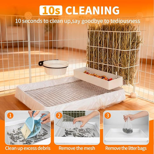 BESNEW 3 in 1 Rabbit Hay Feeder with Litter Box,Upgraded Metal Hay Rack & Litter Tray & Water Bowl,Quick Cleaning,Easy to Install,Bunny Supplies for Rabbit Guinea Pig Chinchilla Small Animals