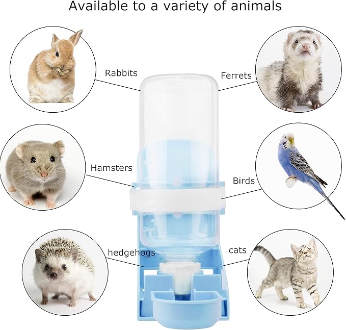 Rabbit Water Bottle,17oz Automatic Rabbit Water Bowl Dispenser Hanging Small Animal Water Bowl No Leak Water Feeder for Bunny Chinchilla Guinea Pig Hedgehog Hamster Ferret