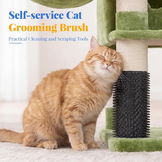 Hey-brother Cat Tree, 74 inches Multi-Level XL Large Cat Tower for Indoor Cats with Three Cat Condos, Two Large Top Decks and Cat Hairbrushfor Kittens, Cats and Pets, Green MPJ035-MGR
