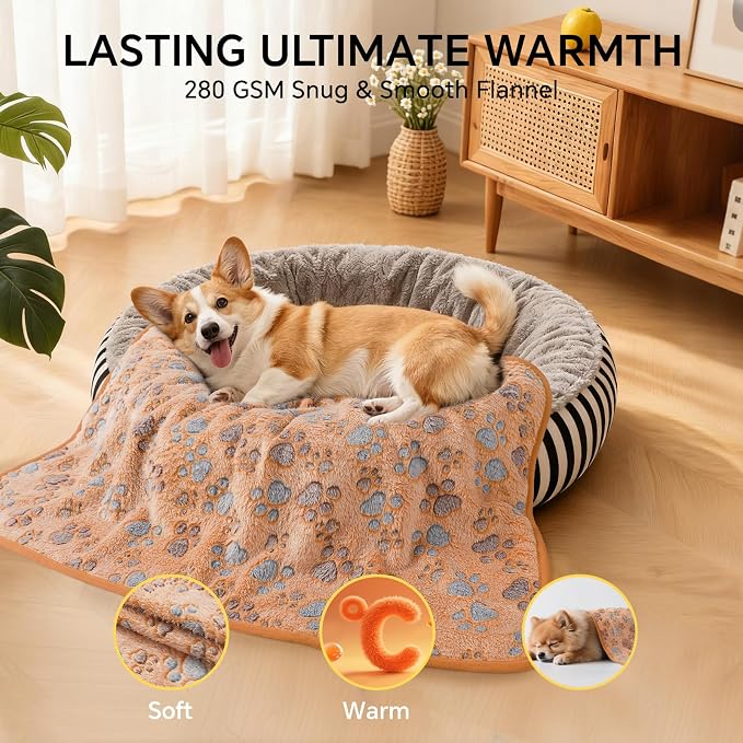 1 Pack 6 Blankets Dog Cat Soft Fluffy Fleece Pet Blanket Warm Cute Print Design Puppy Kitten Blanket Doggy PAW-2 Medium (30" x20")