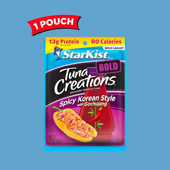 StarKist Tuna Creations BOLD Spicy Korean Style with Gochujang, 2.6 oz Pouch (1 Pack) Ready to Eat Wild Caught Tuna, 13g Protein, 80 Calories Per Serving, Perfect for Salads, Meals and Snacks