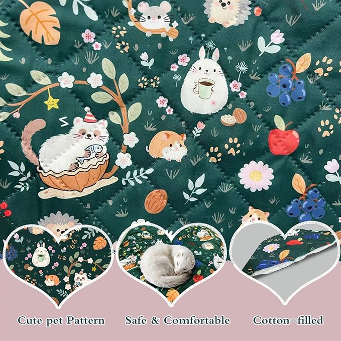 Ferret Cage Liner for Ferret Nation & Critter Nation Cage,Cute Animal Print,Washable Bedding,Cage Accessories for Ferrets, Chinchillas, Rats, Rabbits & Other Small Pets (Double Unit Combo)