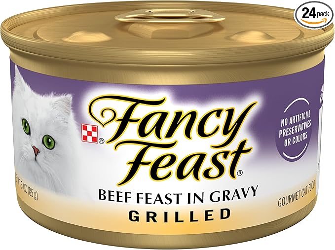 Purina Fancy Feast Grilled Wet Cat Food Beef Feast in Wet Cat Food Gravy - (Pack of 24) 3 oz. Cans