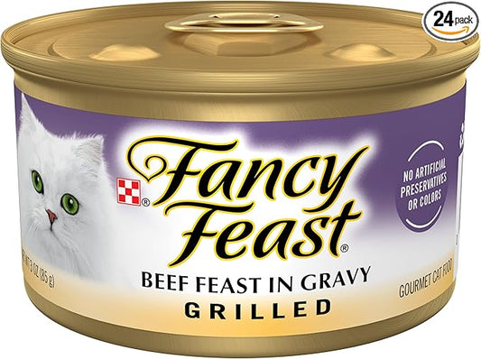 Purina Fancy Feast Grilled Wet Cat Food Beef Feast in Wet Cat Food Gravy - (Pack of 24) 3 oz. Cans
