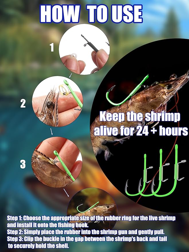 Luminous Shrimp Hooks 10/40 Packs Saltwater Fishing Hooks - Premium Carbon Steel Barbed Corrosion Resistant for Big Game Fish