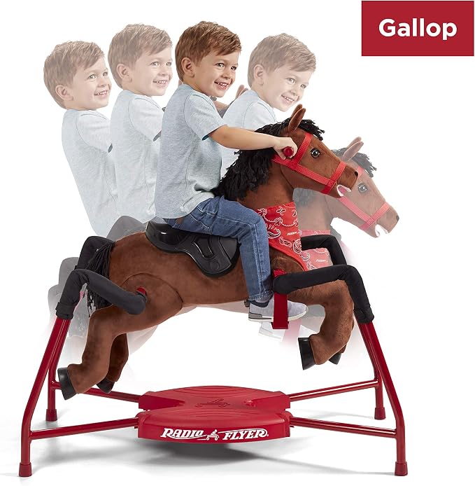 Radio Flyer Chestnut Interactive Riding Horse, For Ages 2-6, Plush Spring Rocking Horse, 3 Riding Levels, EZ Climb Step, Safety Straps, Spring Covers, Accessories, 60 lb Capacity, Toddler Ride On Toys