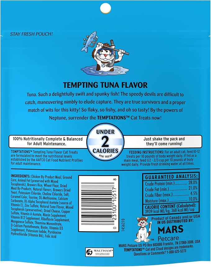 Temptations Cat Treats Classic Crunchy and Soft Cat Treats, Tempting Tuna Flavor, 6.3 oz. Pouch (Pack of 10)