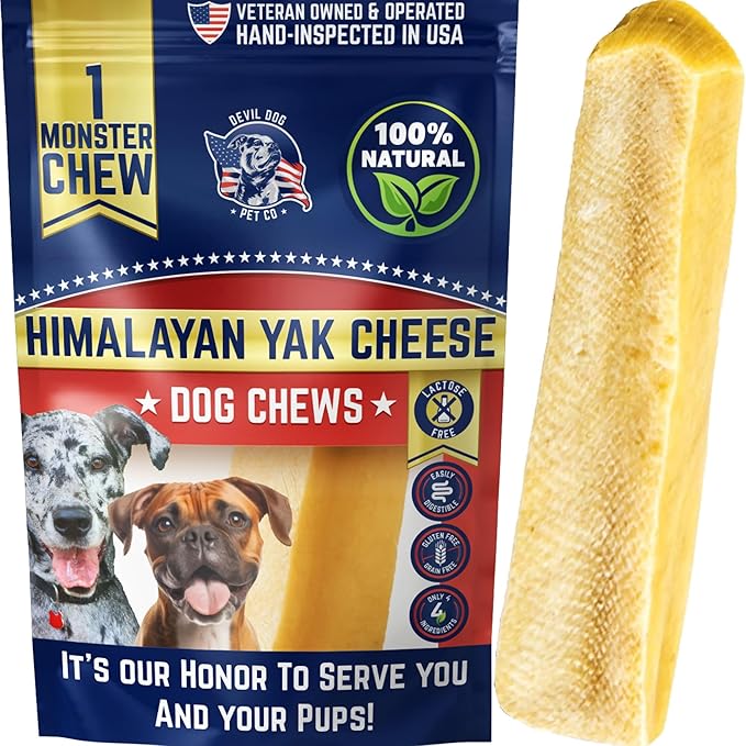 Devil Dog Pet Co. Himalayan Yak Cheese Dog Chews for Large and Giant Breeds & Aggressive Chewers - Long Lasting, Rawhide Free, High Protein - Cleaner Teeth, Anxiety & Boredom Relief - Monster