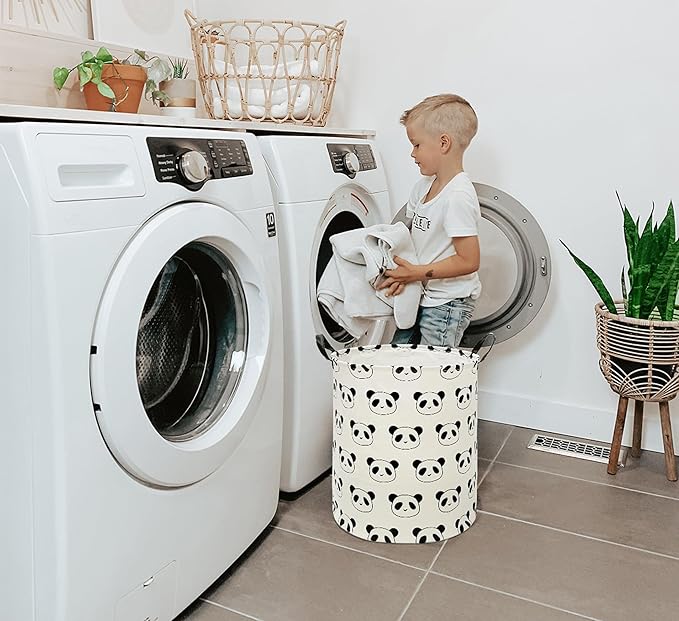 Kids Laundry Hamper Storage Basket Laundry Organizer Hamper Storage Bins Clothes Box Nursery Hamper Gift Basket with Handles (Panda)