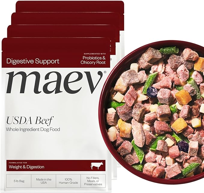Maev Human-Grade Beef Dog Food, Weight & Digestion Formula, Whole Ingredient, Gluten-Free, High Protein Puppy & Dog Food, 20 lb
