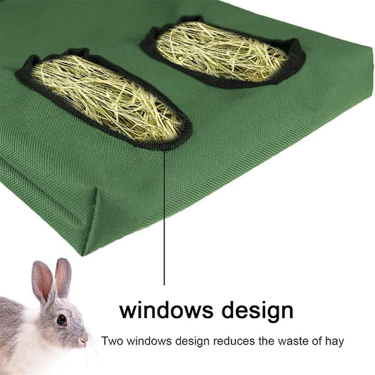 Rabbit Hay Feeder Bag Guinea Pigs Hanging Hay Rack Manger Holder Dispenser Small Animal Feeder Storage Pouch for Bunny Chinchilla Hamster (Purple, 2 Windows)