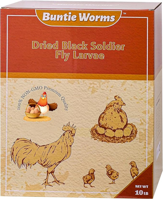 BUNTIE WORMS Dried Black Soldier Fly Larvae 10LB, 100% Natural Non-GMO, No Additives, Treat for Chickens, Reptiles and Birds, More Calcium Than Mealworms