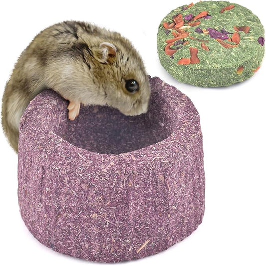 ERKOON 100% Edible Premium Timothy Hay Chew A Bowl for Rabbits, Chinchilla Treats, Chew Toys for Teeth Guinea Pigs and Mice (Purple)