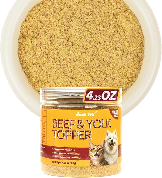 Just Try 4.23 OZ Beef & Egg Yolk Cat Food Toppers Sprinkles with Freeze Dried Egg Yolk, High Protein & Iron Support Cat Dog Treats