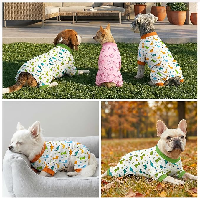 Dog Pajamas for Small Medium Dogs Recovery Suit Dog Pjs Dog Onesie Cute Soft Breathable Puppy Pajamas Pet Spring Summer Stretchy Pjs for Boy Girl - Green Dinosaurs
