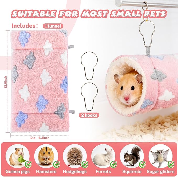 Ferret Rat Guinea Pig Tunnels - RAINFLOW Soft Rabbit Tunnel for Playing & Resting, Portable Hanging Guinea Pig Toys Accessories for Hedgehogs Hamster Squirrel Sugar Glider, Pink Cloud