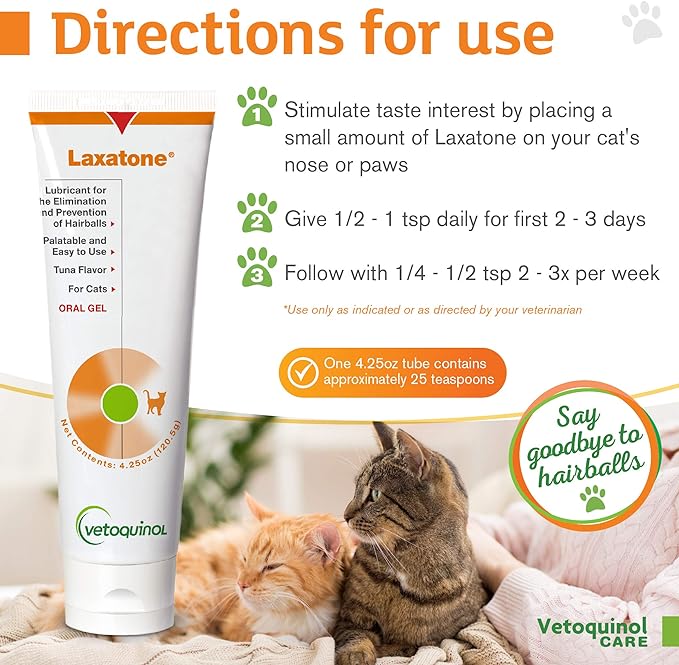 Vetoquinol Laxatone: Oral Hairball Lubricant Gel for Cats – Tuna-Flavored, 4.25oz (2 Pack)