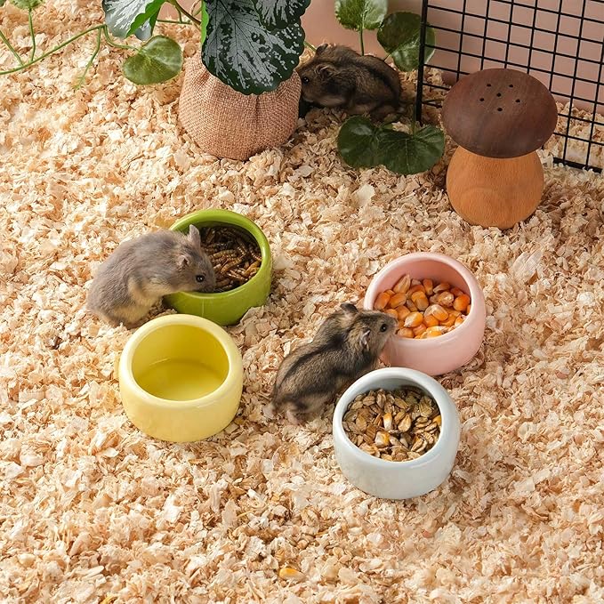 VanEnjoy 2 Pack Small Hamster Food Bowl Ceramic Guinea Pig Food Dish No Spill Hamster Food and Water Bowl Small Animal Food Bowl - Pink and Blue