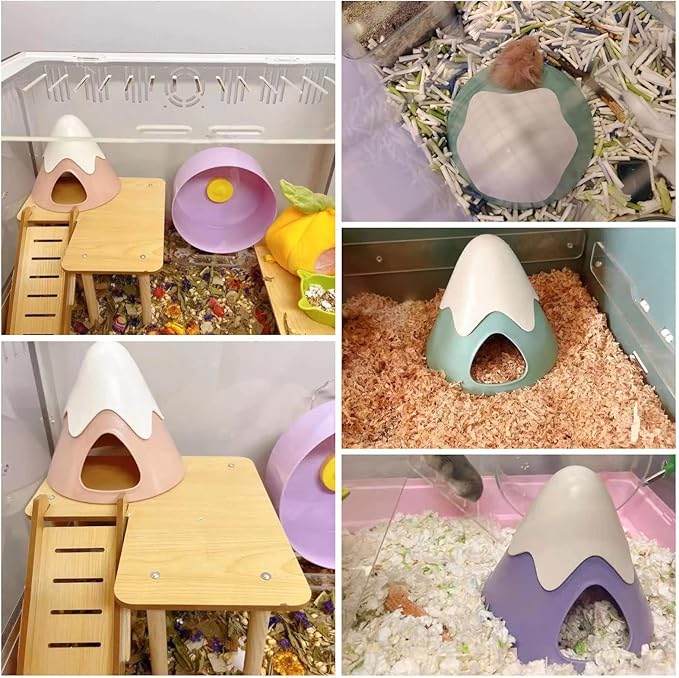Hamster Hideout, Snowy Mountain Shape Hamster Hide House,Cute Small Animal Habitat Hideaway Hut for Syrian Hamsters, Mice, Gerbils, Rats (Green)