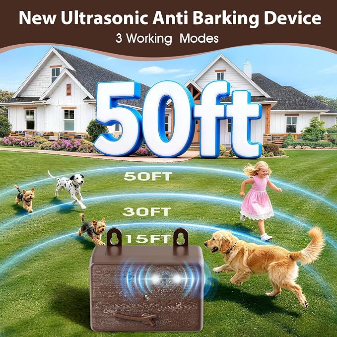 2-Pack Dog Bark Deterrent Devices, Anti Barking Device for Dogs, Battery Powered Bark Control Device for Indoor Outdoor Use, Humane Dog Training Tool to Stop Barking, Chewing & Bad Behavior(Brown)