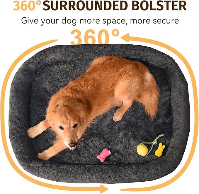 Orthopedic Dog Bed for Extra Large Dogs, XL Waterproof Dog Bed with Bolsters, Supportive Egg Crate Foam Pet Couch Bed with Removable Washable Cover & Non-Slip Bottom, Dark Grey