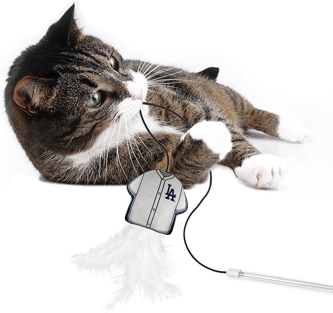 MLB Los Angeles Dodgers Team Jersey Wand with CAT NIP, Cat Toy Jersey Shaped Plush Teaser Toy for Cats & Kittens - Interactive Pet Toy for Play & Exercise