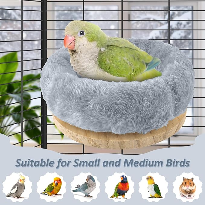 DBNESS Medium Bird Nest for Cage, Removable Plush Parrot Hammock Warm Resting Perch Platform for Budgies Cockatiel Conure Parakeet Hamster Washable Breeding Sleeping Lay Eggs Nesting (Grey, M)