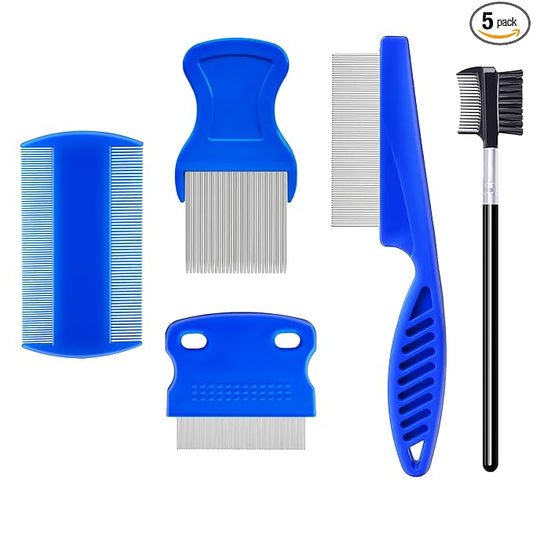 5 Pack Flea Lice Comb,Stainless Steel Dog Cat Grooming Combs With Rounded Teeth,Double-Sided Tear Stain Remover,Dematting Comb For Dogs Cats Ideal For All Types Of Small, Medium, Large Pets