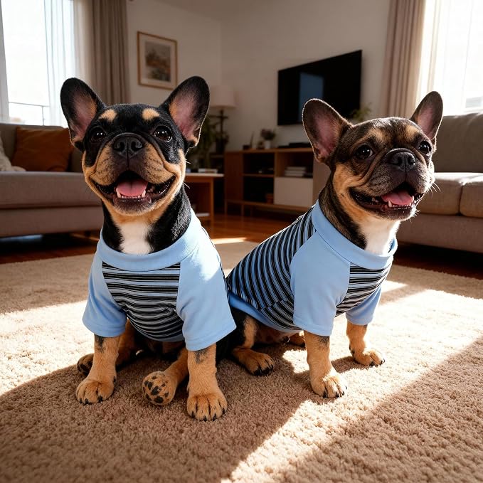 Pistha Dog Tshirt Striped Shirts for Dogs Clothes Stretchy Puppy T-Shirts with Metal Buckle for Small Medium Dog Boys Girls (Blue, Small)