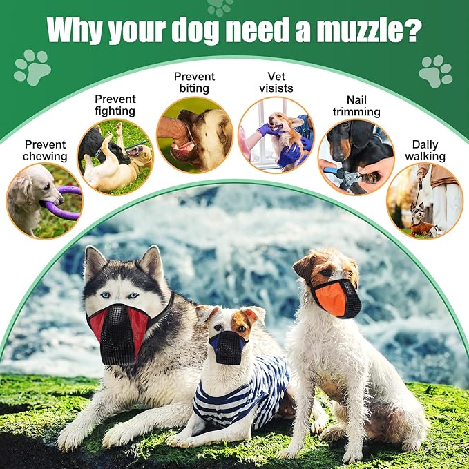 Shinylin 6 Sizes Dog Muzzle, Basket Air Mesh Muzzles Breathable Adjustable Full Coverage Dog Muzzle Cover for Small Medium Large Dogs, Anti Biting Barking Chewing(Snap Fastener)